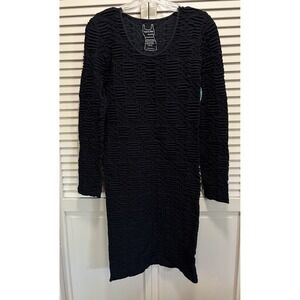Tees By Tina Bodycon Midi Dress Black Long Sleeve Scoop Neck Size OS NWT‎